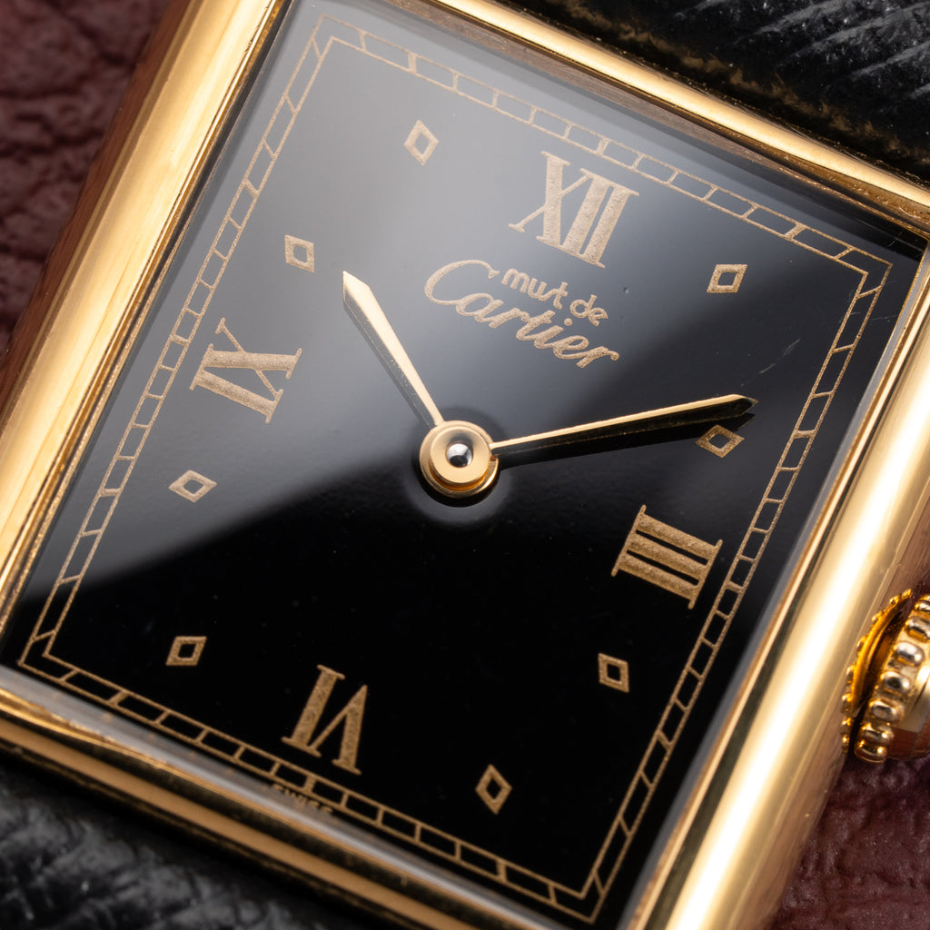 Cartier Must de Tank Vermeil Black Glossy Art Deco Dial GM Ref. 590005 from 1990s