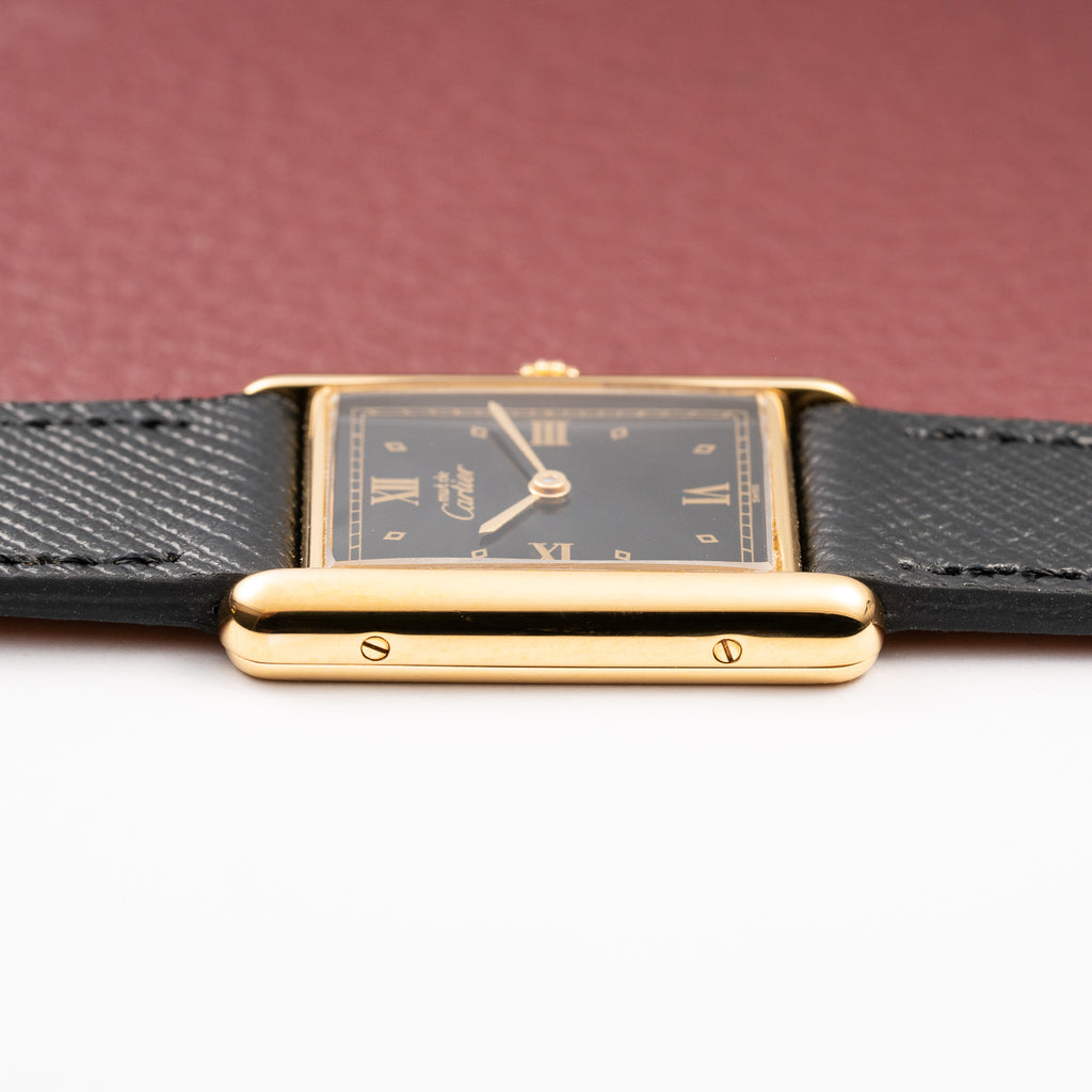 Cartier Must de Tank Vermeil Black Glossy Art Deco Dial GM Ref. 590005 from 1990s