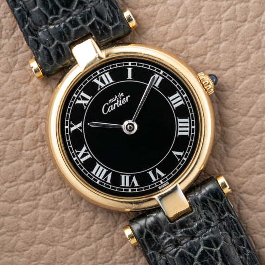 Cartier Must de Vendôme Black Roman Dial Vermeil Ref. 590004 from the 1990s