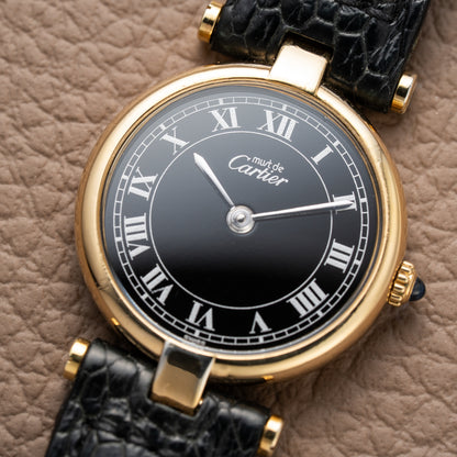Cartier Must de Vendôme Black Roman Dial Vermeil Ref. 590004 from the 1990s