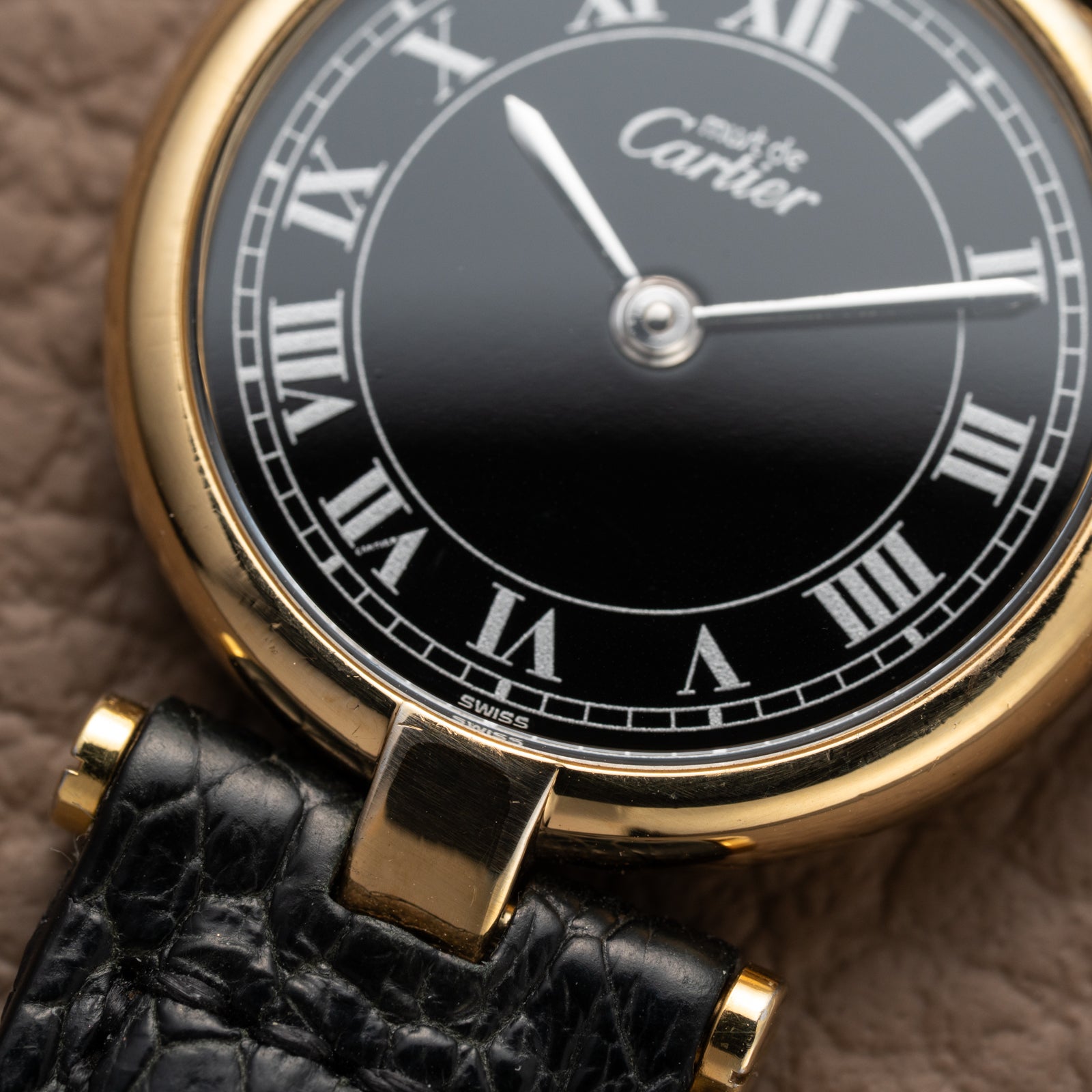 Cartier Must de Vendôme Black Roman Dial Vermeil Ref. 590004 from the 1990s
