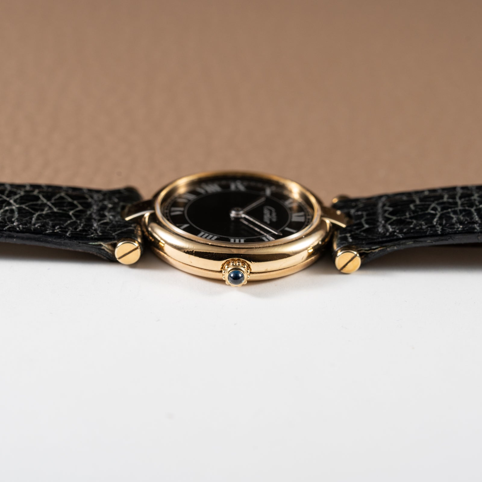 Cartier Must de Vendôme Black Roman Dial Vermeil Ref. 590004 from the 1990s