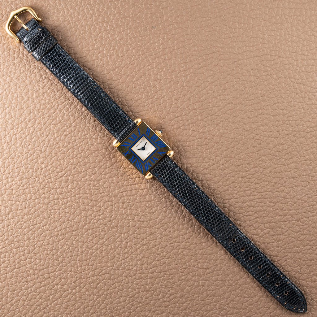 Cartier Obus Quadrant Blue Enamel Paris Dial Small Model Ref. A101