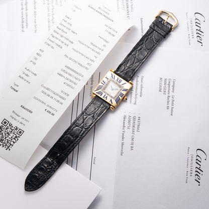 Cartier Obus 'Paris' Quadrant Blue Enamel Large Model 18k Yellow Gold GM Ref. A100 circa 1984