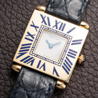 Cartier Obus 'Paris' Quadrant Blue Enamel Large Model 18k Yellow Gold GM Ref. A100 circa 1984