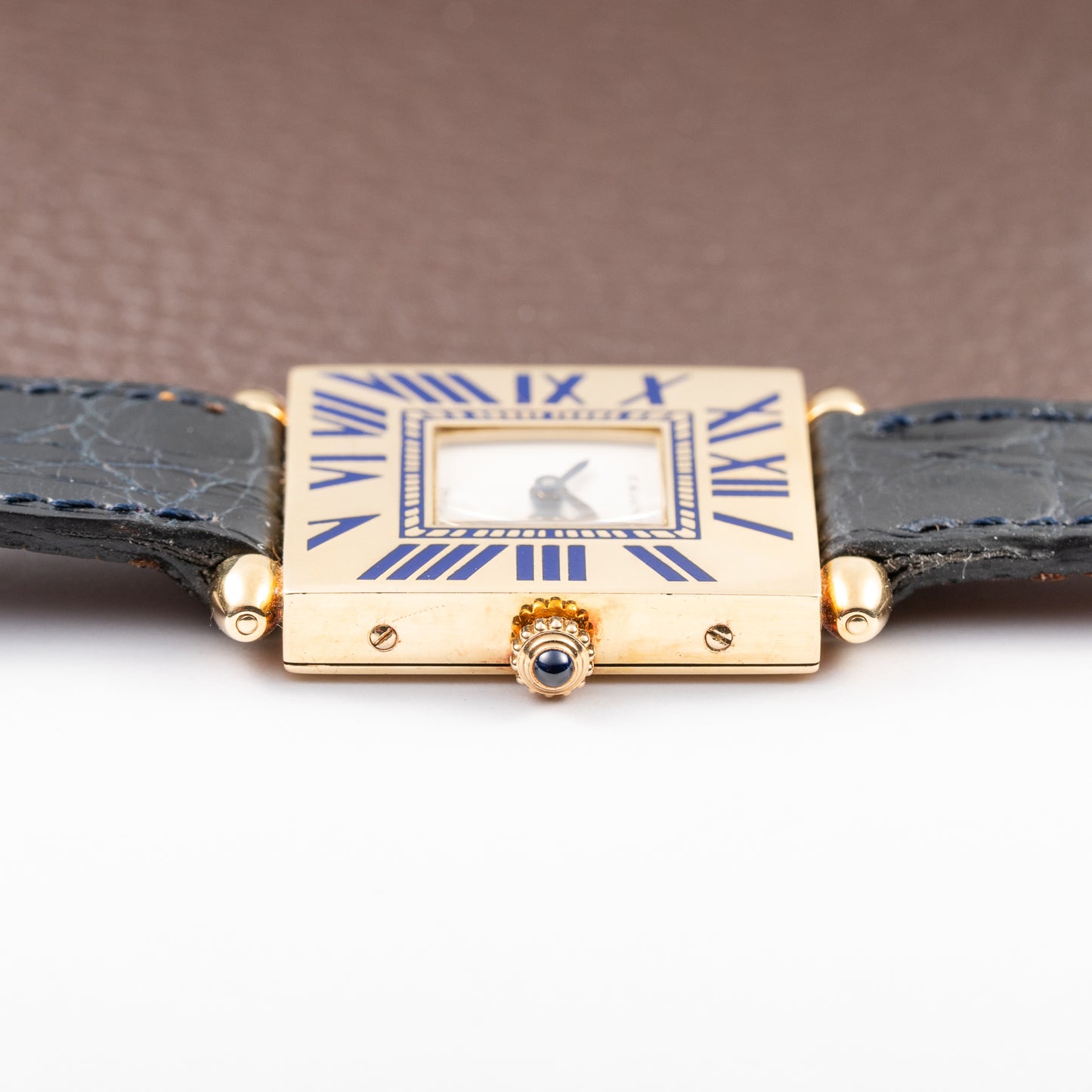 Cartier Obus 'Paris' Quadrant Blue Enamel Large Model 18k Yellow Gold GM Ref. A100 circa 1984