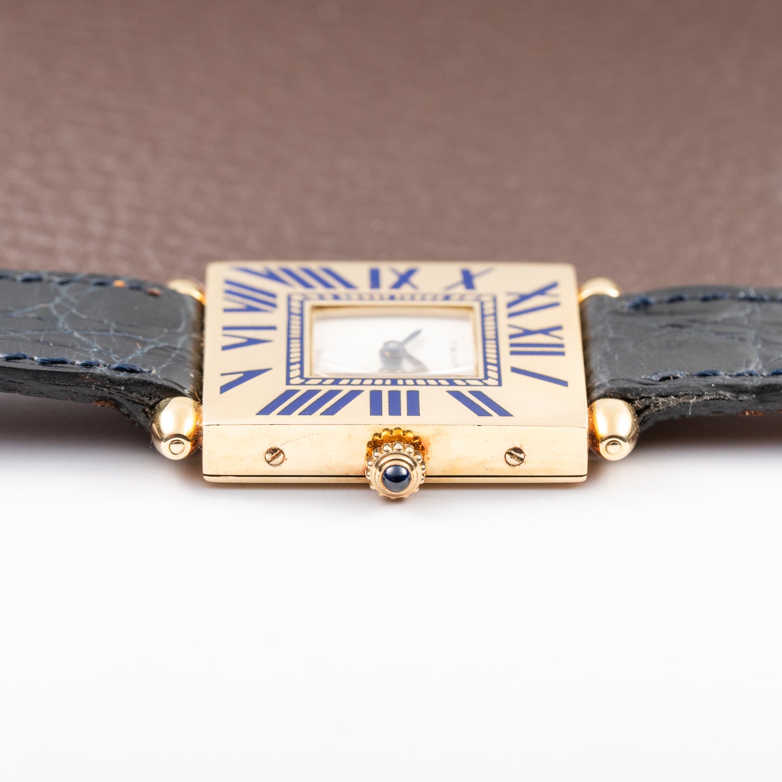 Cartier Obus 'Paris' Quadrant Blue Enamel Large Model 18k Yellow Gold GM Ref. A100 circa 1984