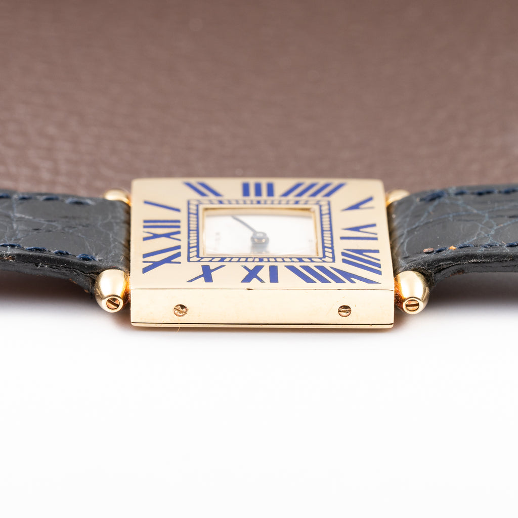 Cartier Obus 'Paris' Quadrant Blue Enamel Large Model 18k Yellow Gold GM Ref. A100 circa 1984