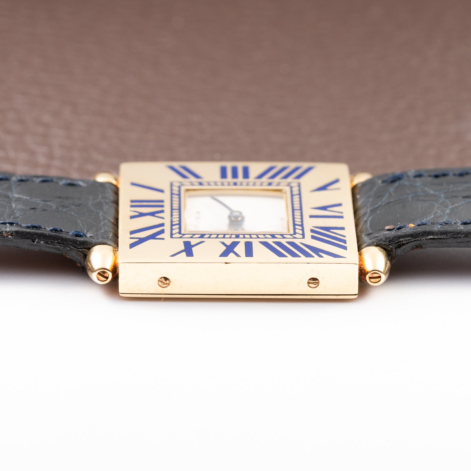 Cartier Obus 'Paris' Quadrant Blue Enamel Large Model 18k Yellow Gold GM Ref. A100 circa 1984