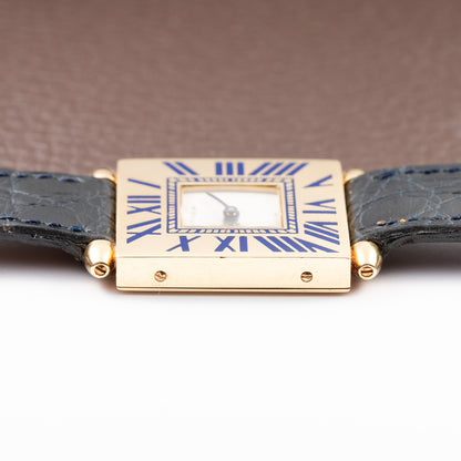 Cartier Obus 'Paris' Quadrant Blue Enamel Large Model 18k Yellow Gold GM Ref. A100 circa 1984