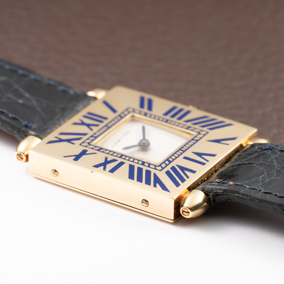 Cartier Obus 'Paris' Quadrant Blue Enamel Large Model 18k Yellow Gold GM Ref. A100 circa 1984