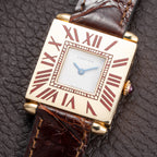 Cartier Obus 'Paris' Quadrant Red Burgundy Enamel Large Model 18k Yellow Gold GM Ref. A102 circa 1984