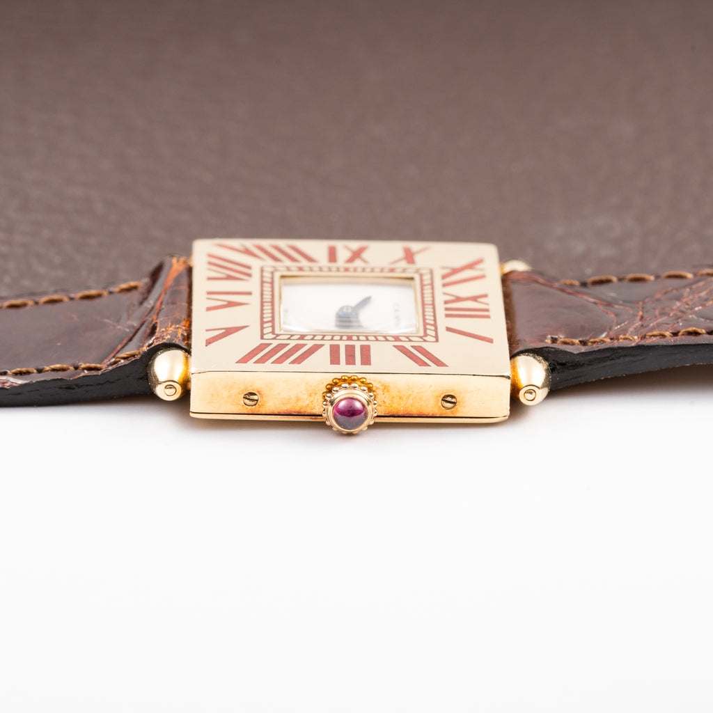 Cartier Obus 'Paris' Quadrant Red Burgundy Enamel Large Model 18k Yellow Gold GM Ref. A102 circa 1984