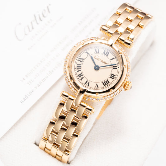 Cartier Panthère Ronde Vendôme Factory Diamond Set 18K Yellow Gold Quartz PM With Box Ref. 66920 From 1990