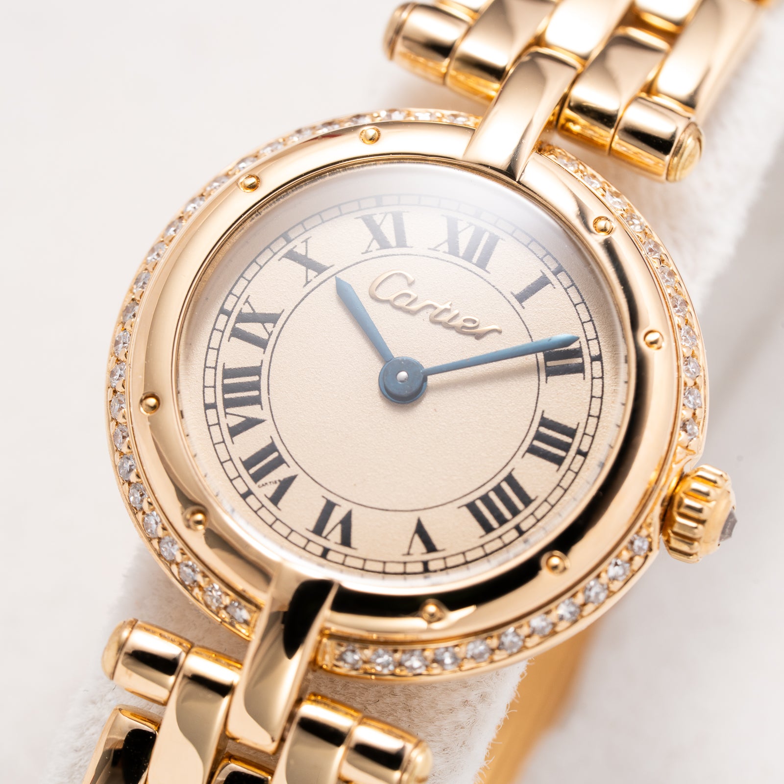 Cartier Panthère Ronde Vendôme Factory Diamond Set 18K Yellow Gold Quartz PM With Box Ref. 66920 From 1990