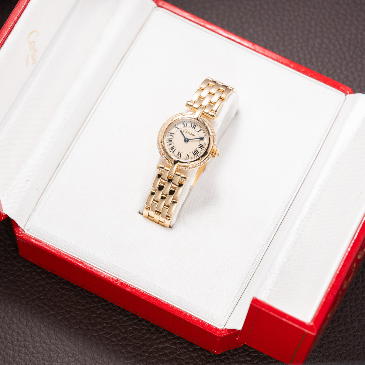 Cartier Panthère Ronde Vendôme Factory Diamond Set 18K Yellow Gold Quartz PM With Box Ref. 66920 From 1990