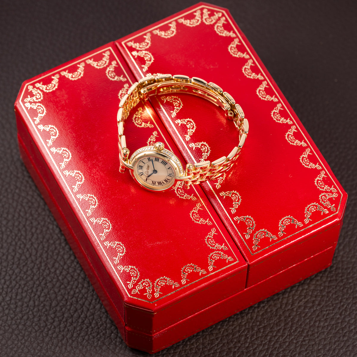 Cartier Panthère Ronde Vendôme Factory Diamond Set 18K Yellow Gold Quartz PM With Box Ref. 66920 From 1990