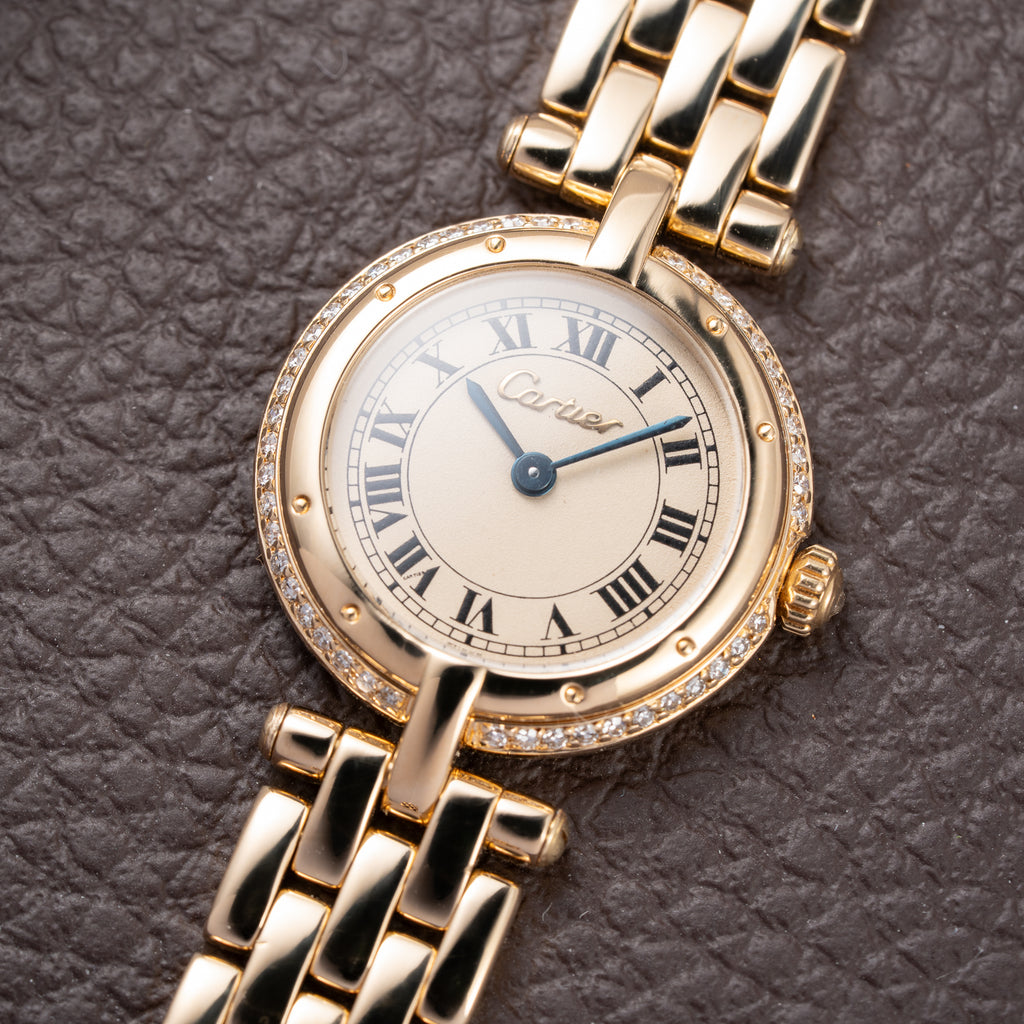 Cartier Panthère Ronde Vendôme Factory Diamond Set 18K Yellow Gold Quartz PM With Box Ref. 66920 From 1990