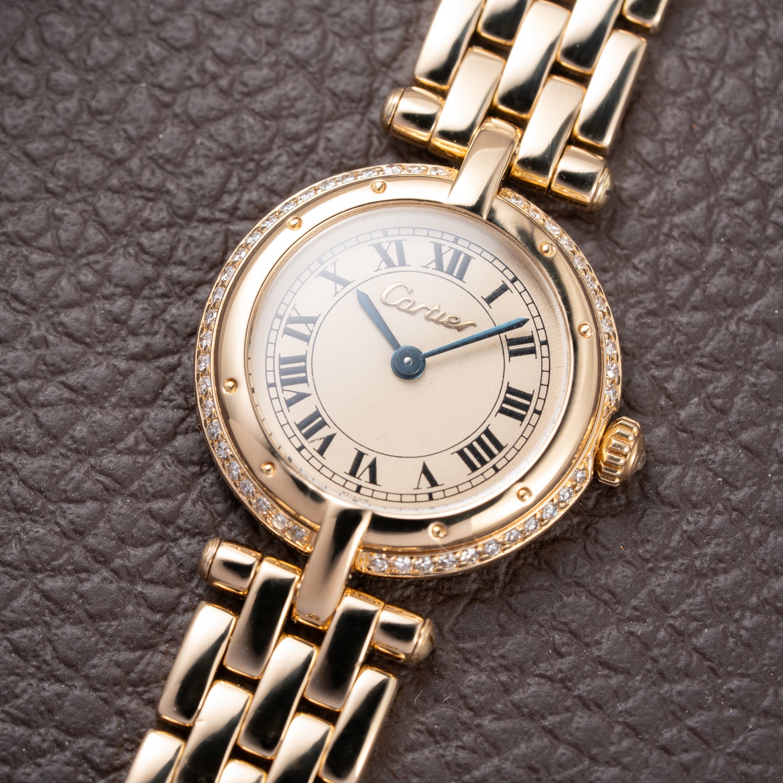 Cartier Panthère Ronde Vendôme Factory Diamond Set 18K Yellow Gold Quartz PM With Box Ref. 66920 From 1990
