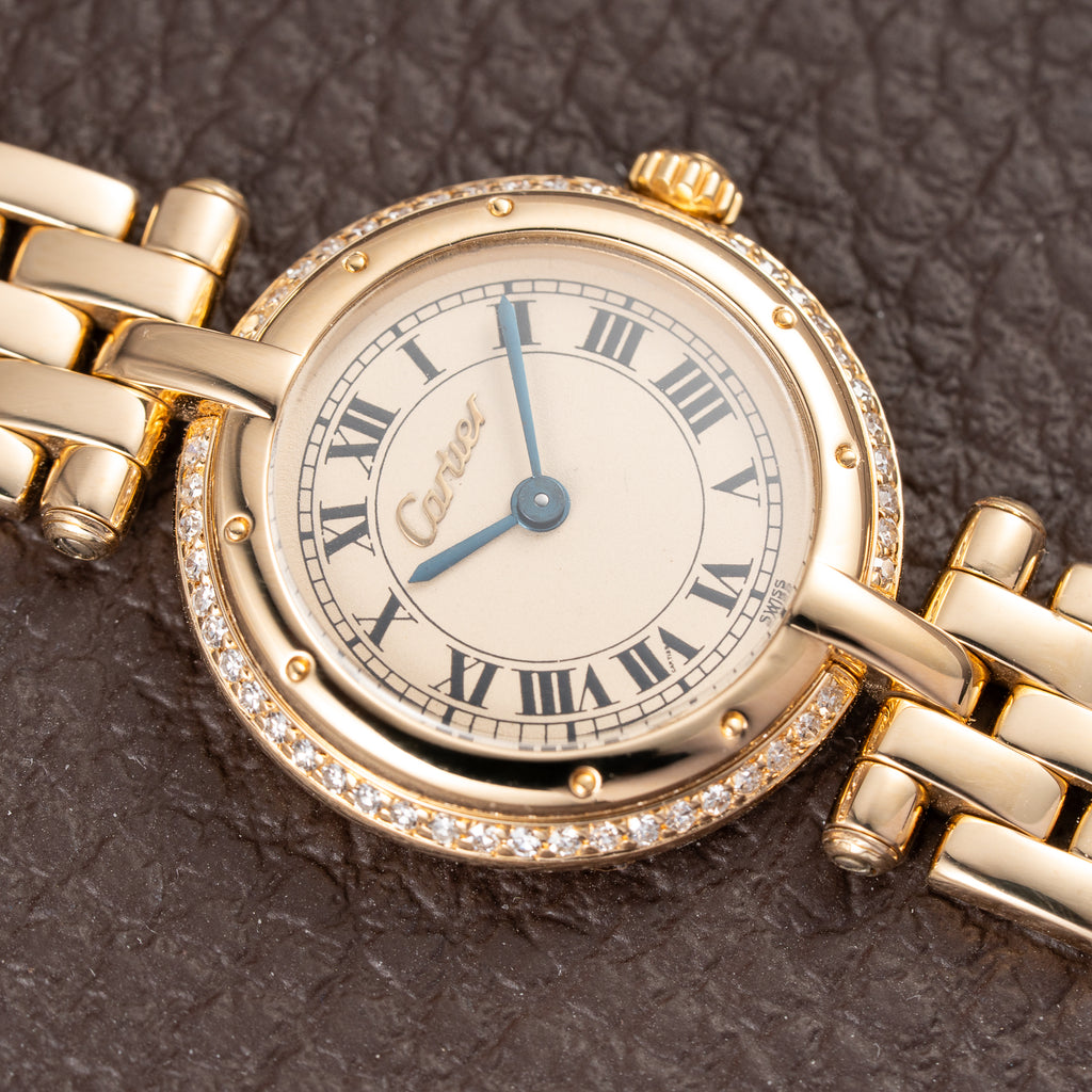 Cartier Panthère Ronde Vendôme Factory Diamond Set 18K Yellow Gold Quartz PM With Box Ref. 66920 From 1990