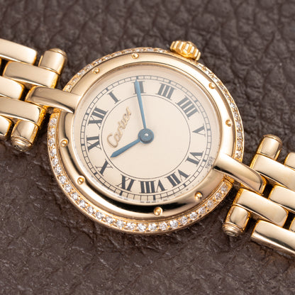 Cartier Panthère Ronde Vendôme Factory Diamond Set 18K Yellow Gold Quartz PM With Box Ref. 66920 From 1990
