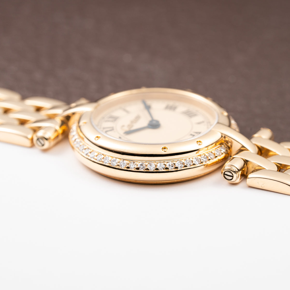 Cartier Panthère Ronde Vendôme Factory Diamond Set 18K Yellow Gold Quartz PM With Box Ref. 66920 From 1990