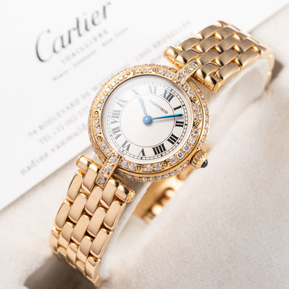 Cartier Panthère Ronde Vendôme Factory Diamond Set 18K Yellow Gold Quartz PM Ref. 66920 From 1990 With Box