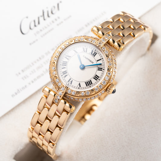 Cartier Panthère Ronde Vendôme Factory Diamond Set 18K Yellow Gold Quartz PM Ref. 66920 From 1990 With Box