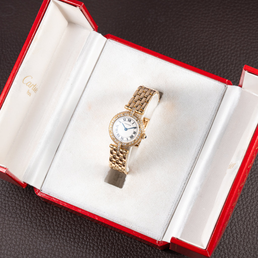 Cartier Panthère Ronde Vendôme Factory Diamond Set 18K Yellow Gold Quartz PM Ref. 66920 From 1990 With Box