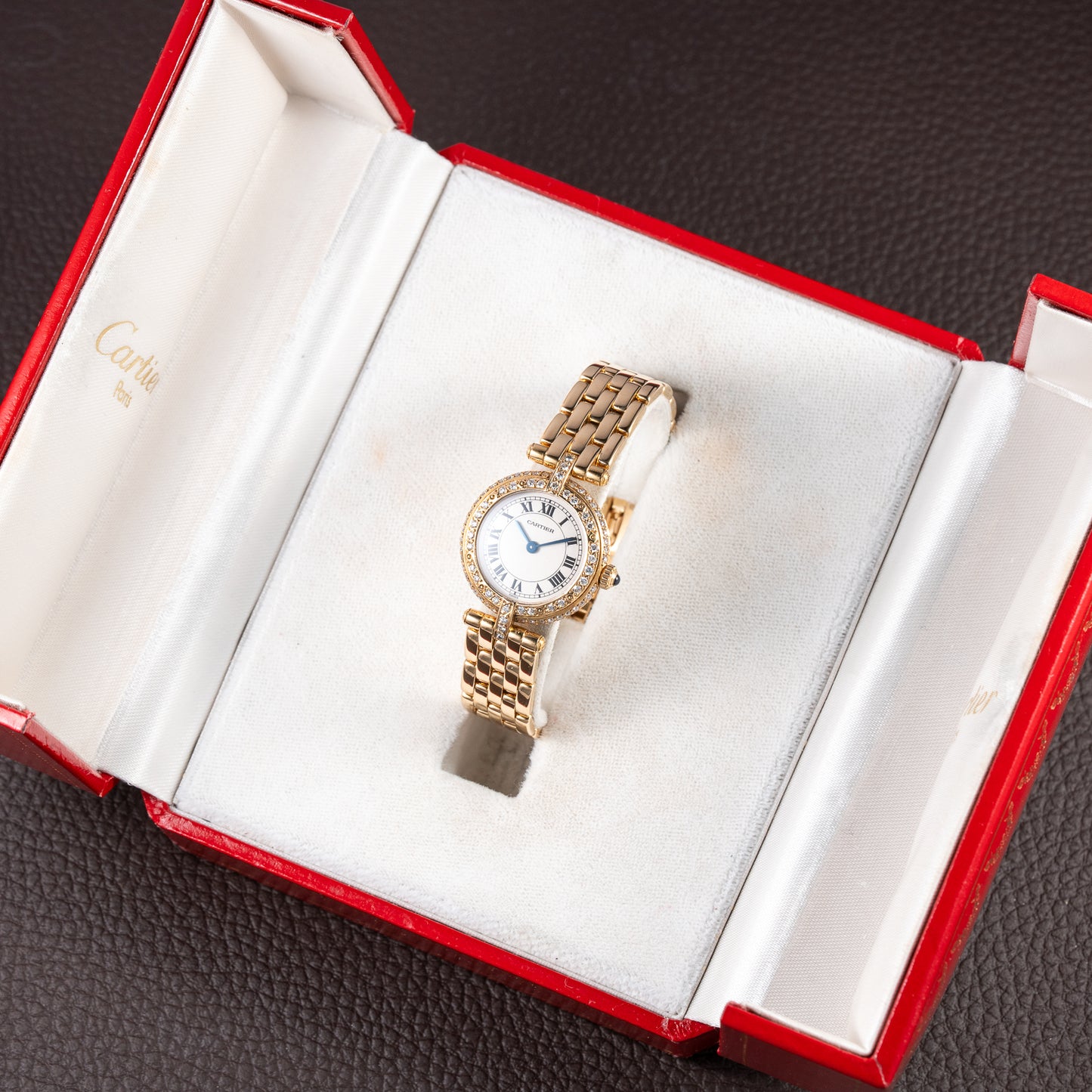 Cartier Panthère Ronde Vendôme Factory Diamond Set 18K Yellow Gold Quartz PM Ref. 66920 From 1990 With Box