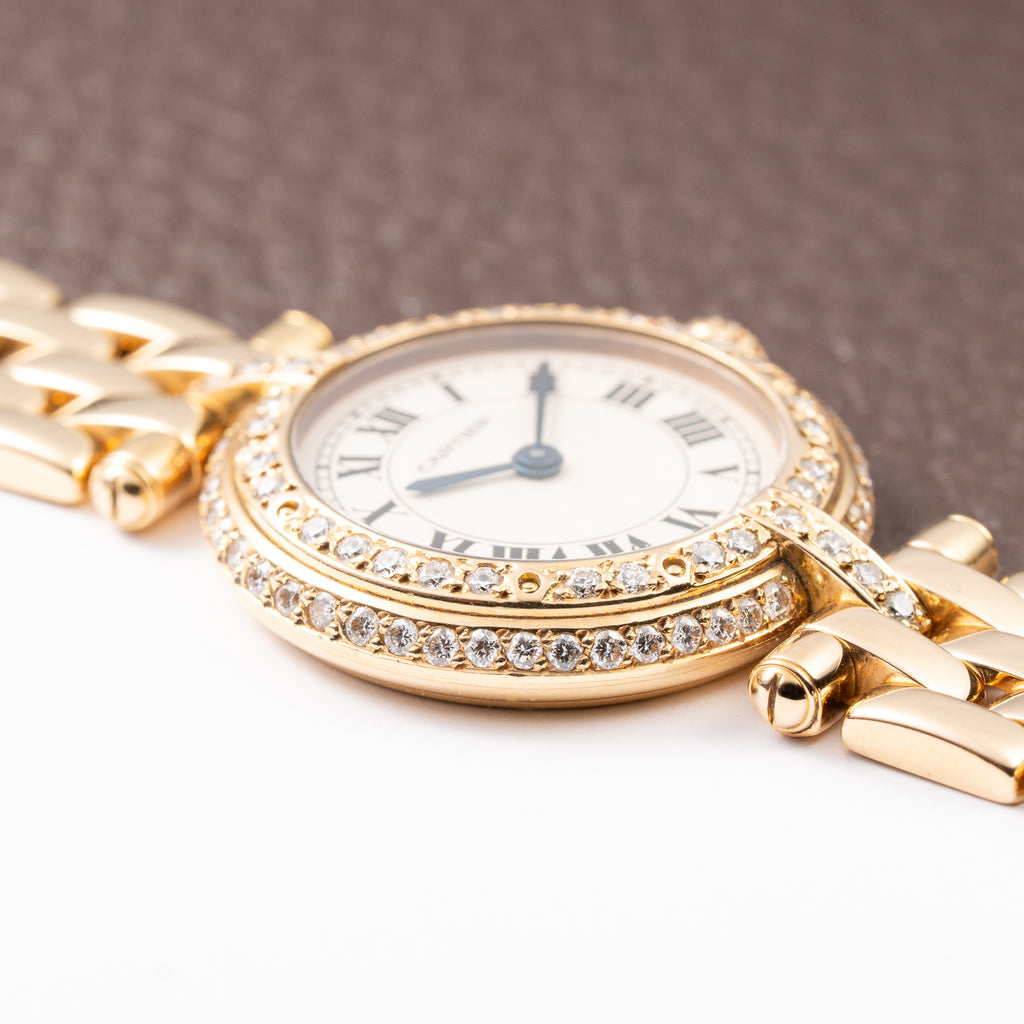 Cartier Panthère Ronde Vendôme Factory Diamond Set 18K Yellow Gold Quartz PM Ref. 66920 From 1990 With Box