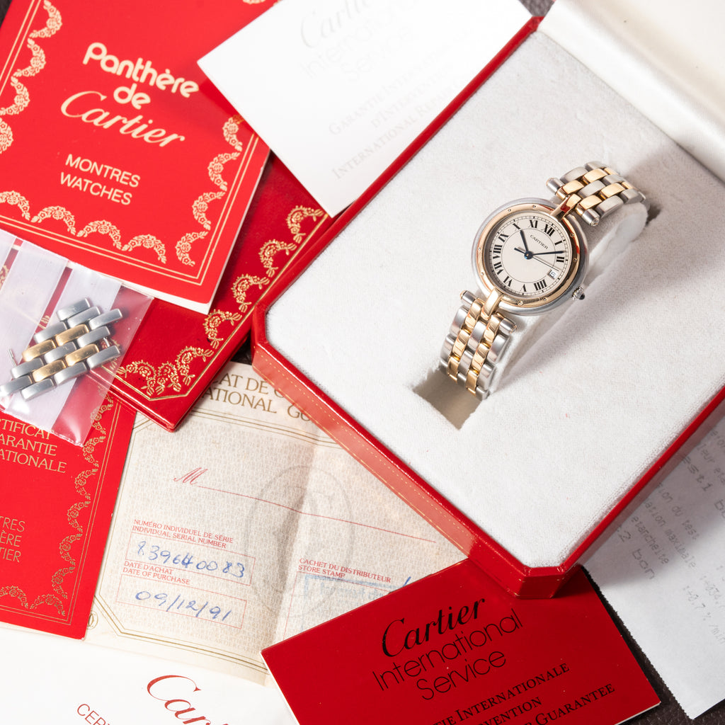 Cartier Panthère Ronde Vendôme Gold Steel Two Row Ref. 183964 from 1991 Full Set