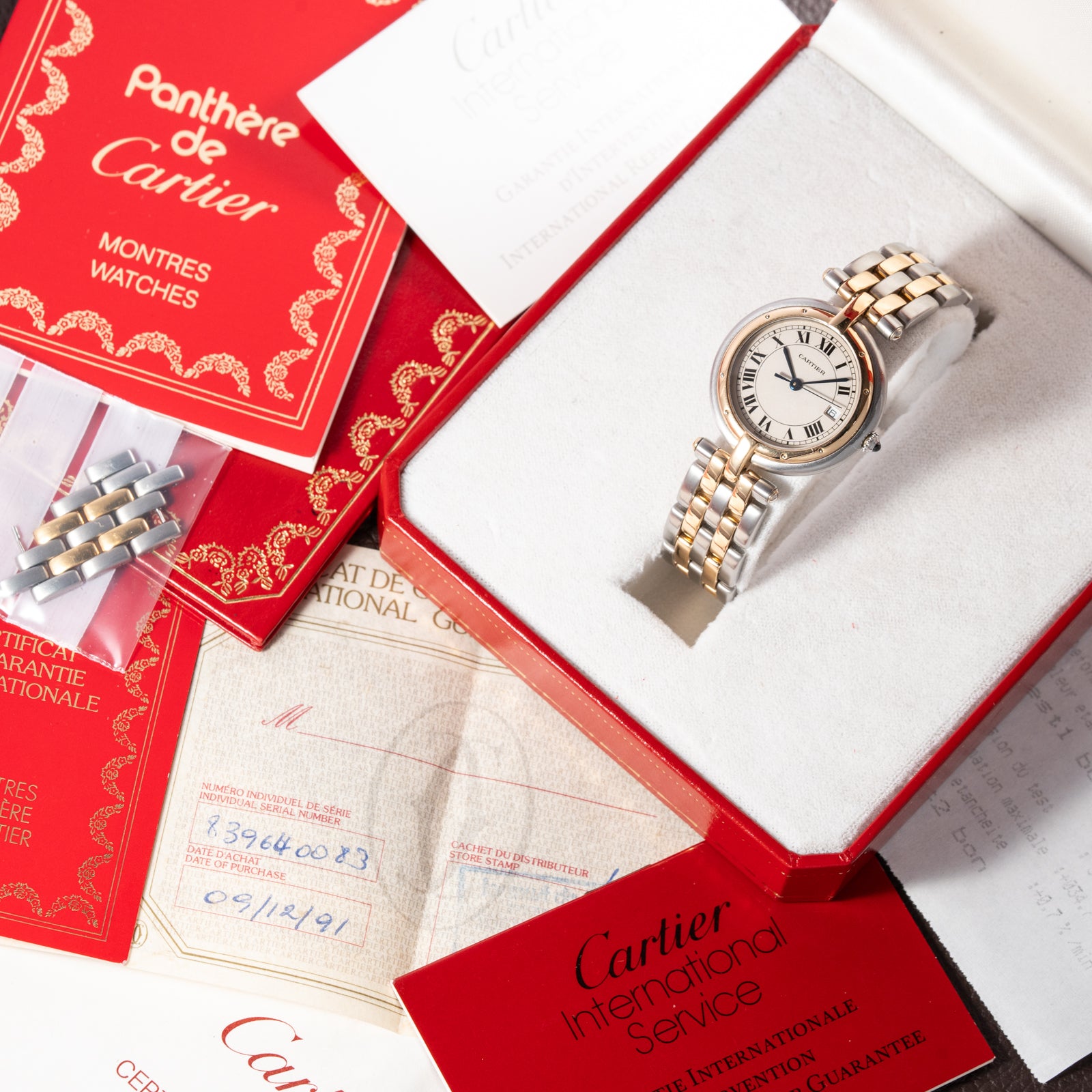 Cartier Panthère Ronde Vendôme Gold Steel Two Row Ref. 183964 from 1991 Full Set