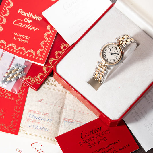 Cartier Panthère Ronde Vendôme Gold Steel Two Row Ref. 183964 from 1991 Full Set