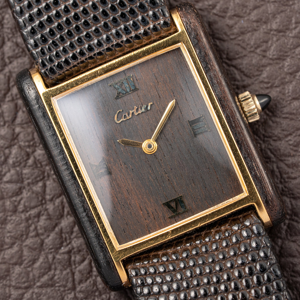 Cartier Tank “Pallisandre de Rio” “Tank Wood” Mohogany Full Set Box Papers Ref 20611 from 1977