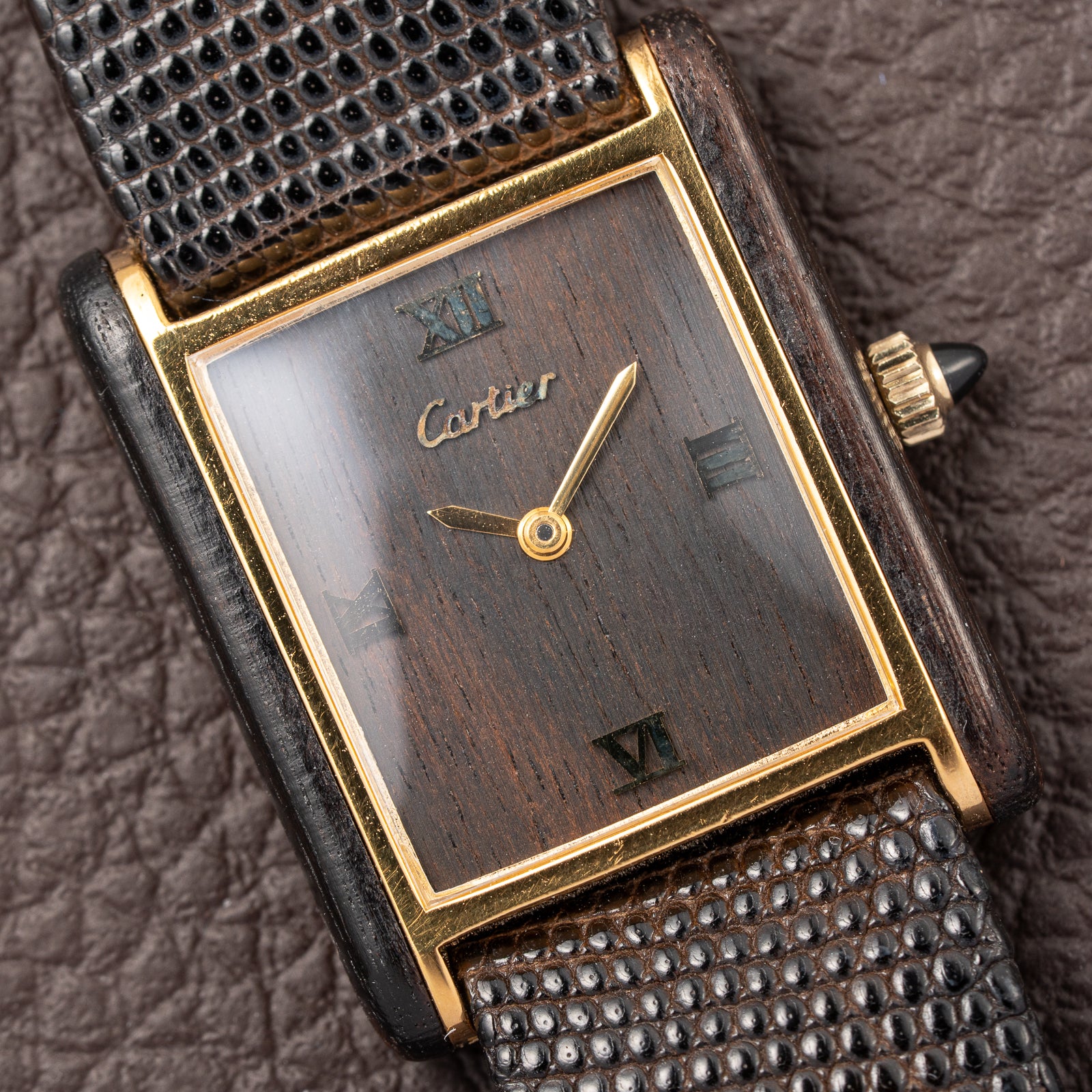 Cartier Tank “Pallisandre de Rio” “Tank Wood” Mohogany Full Set Box Papers Ref 20611 from 1977