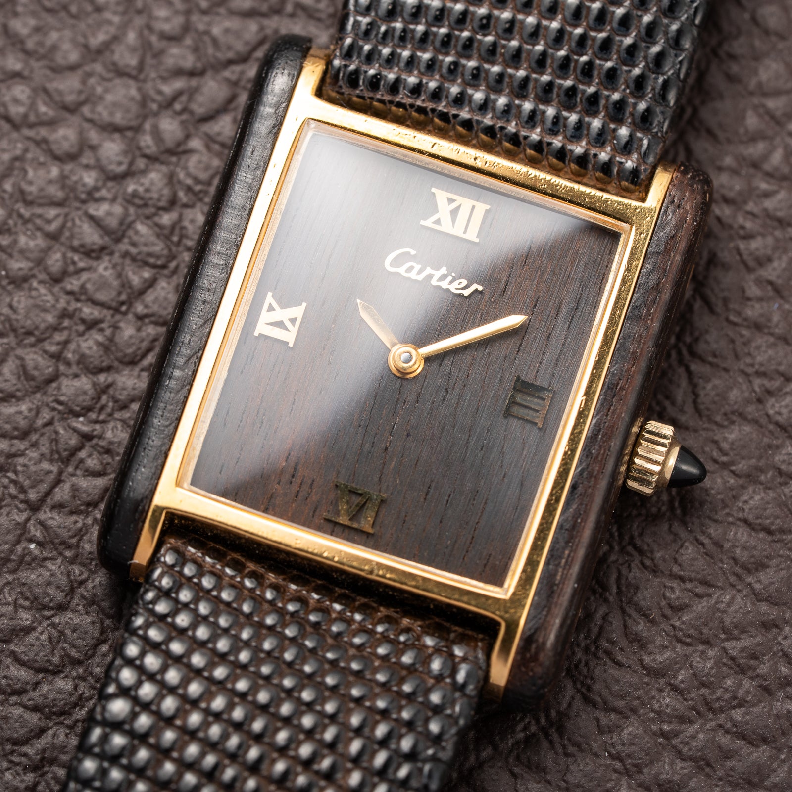Cartier Tank “Pallisandre de Rio” “Tank Wood” Mohogany Full Set Box Papers Ref 20611 from 1977