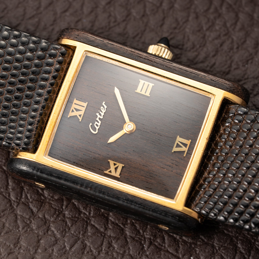 Cartier Tank “Pallisandre de Rio” “Tank Wood” Mohogany Full Set Box Papers Ref 20611 from 1977