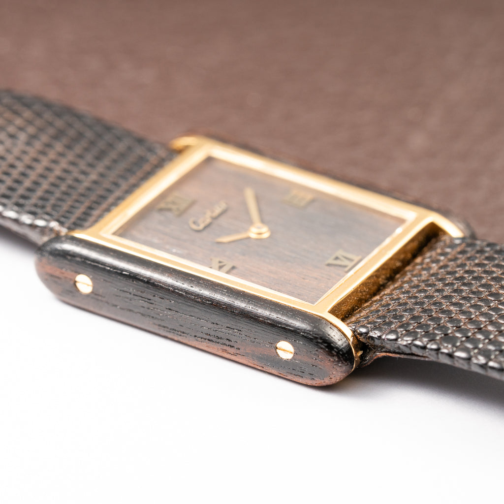 Cartier Tank “Pallisandre de Rio” “Tank Wood” Mohogany Full Set Box Papers Ref 20611 from 1977
