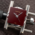 Cartier Santos Carrée Burgundy Red 'Swiss' Dial Lady Automatic Ref. 0901 From 1980s
