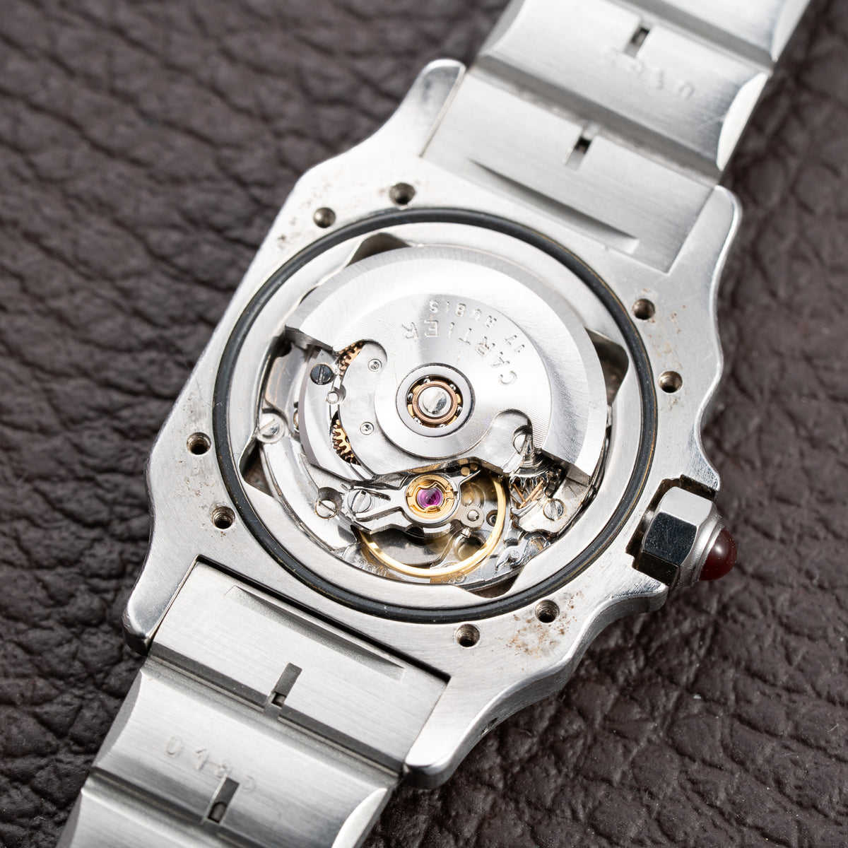 Cartier Santos Carrée Burgundy Red 'Swiss' Dial Lady Automatic Ref. 0901 From 1980s