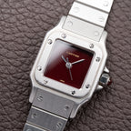 Cartier Santos Carrée Burgundy Red 'Swiss' Dial Lady Automatic Ref. 0901 From 1980s