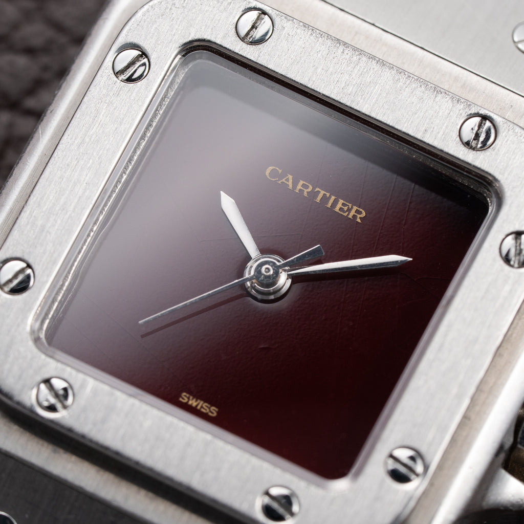 Cartier Santos Carrée Burgundy Red 'Swiss' Dial Lady Automatic Ref. 0901 From 1980s