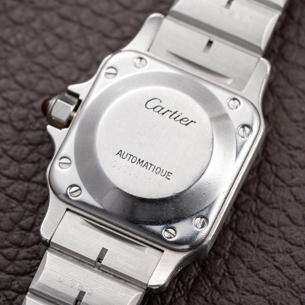 Cartier Santos Carrée Burgundy Red 'Swiss' Dial Lady Automatic Ref. 0901 From 1980s