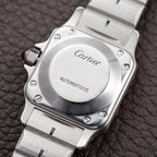 Cartier Santos Carrée Burgundy Red 'Swiss' Dial Lady Automatic Ref. 0901 From 1980s