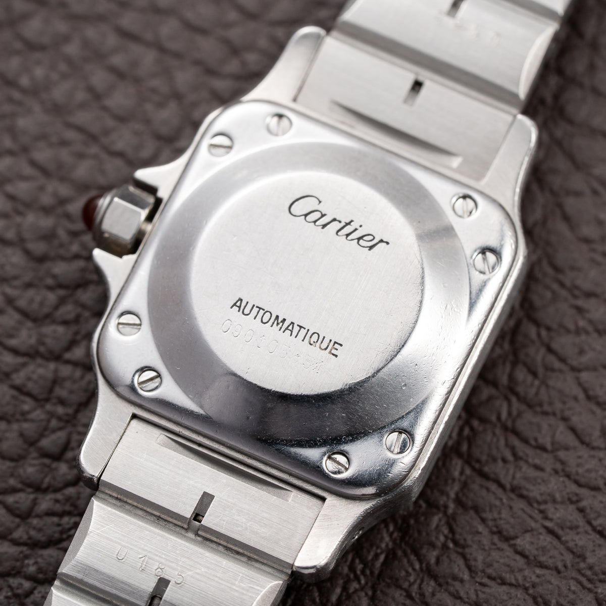 Cartier Santos Carrée Burgundy Red 'Swiss' Dial Lady Automatic Ref. 0901 From 1980s