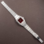 Cartier Santos Carrée Burgundy Red 'Swiss' Dial Lady Automatic Ref. 0901 From 1980s