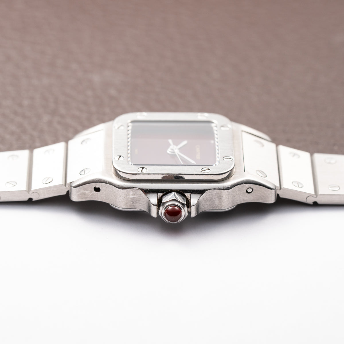 Cartier Santos Carrée Burgundy Red 'Swiss' Dial Lady Automatic Ref. 0901 From 1980s