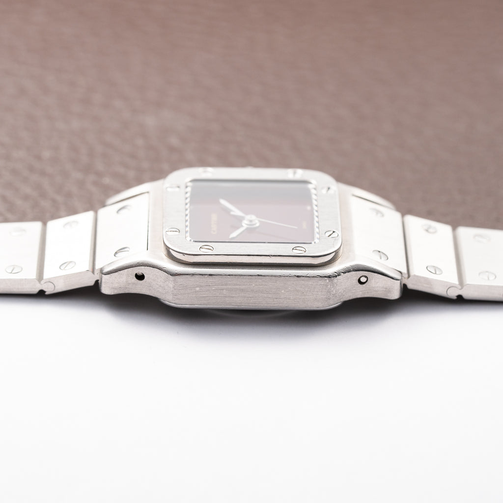 Cartier Santos Carrée Burgundy Red 'Swiss' Dial Lady Automatic Ref. 0901 From 1980s