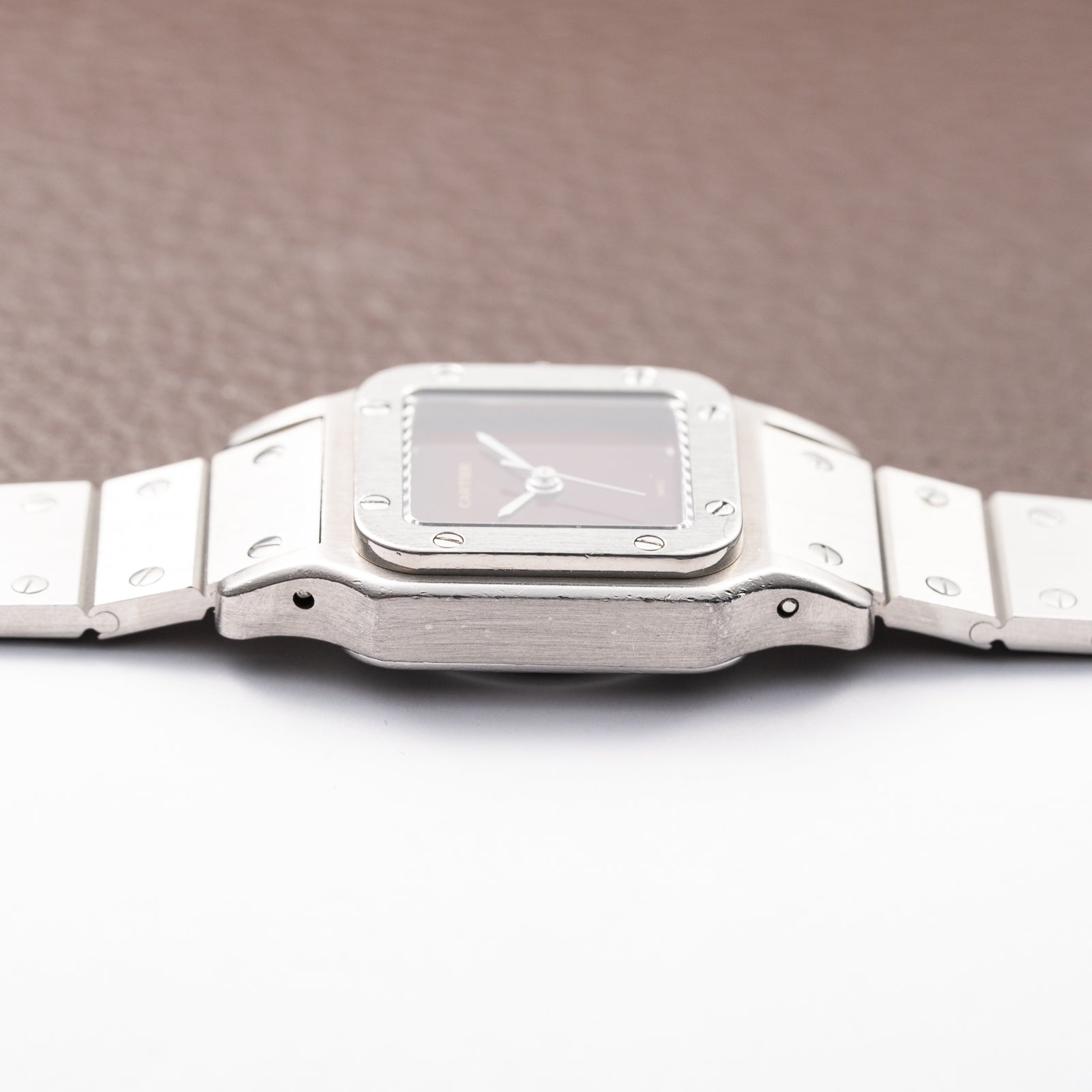 Cartier Santos Carrée Burgundy Red 'Swiss' Dial Lady Automatic Ref. 0901 From 1980s